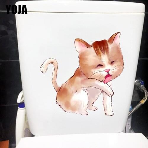 YOJA 23×23CM Chinese Style Licking Paw Kitten Bathroom Decoration Toilet Sticker Home Accessories T1-2481