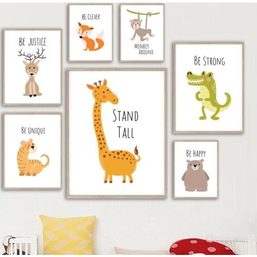 Lion Elk Fox Monkey Tiger Giraffe Crocodile Wall Art Canvas Painting Nordic Posters And Prints Wall Pictures Kids Room Decor
