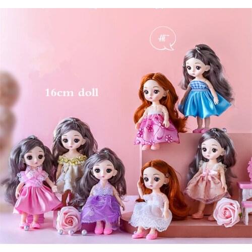 New 16cm 13 Joint Movable BJD Doll 1/12 Mini Baby Doll Dress Up and Fashion Dress Up Play House Girl Toy 3D Eyes DIY Best Gift