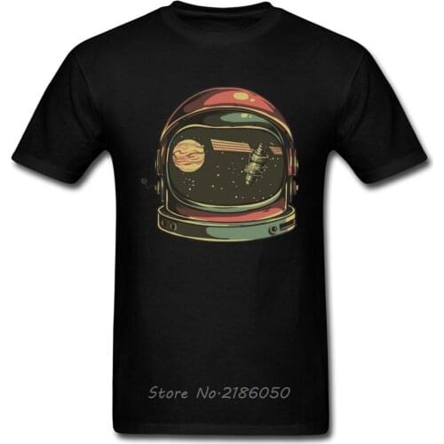 New Retro Style Astronaut Helmet Print Men T-shirt Space Cartoon Tops Short Sleeve Faddish Spaceman Tee Shirts Harajuku