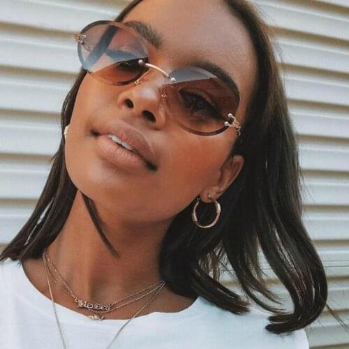SO&EI Vintage Oval Rimless Gradient Women Sunglasses Brand Designer Small Round Fashion Eyewear Female Sun Glasses Shades UV400