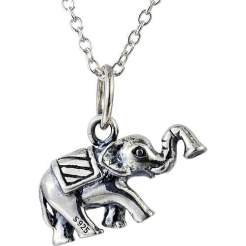GNX0474 925 Sterling Silver Pendants Necklaces Classic Vintage Cute Elephant Pendant Fashion Jewelry Necklace For Women