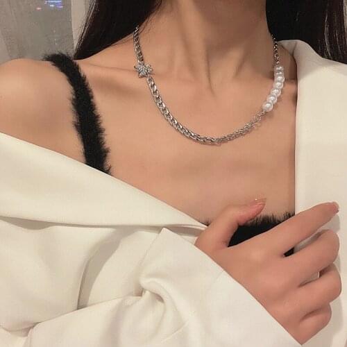 Punk Guban Link Chain Pearl Choker Necklace for Women Men Fashion Crystal Butterfly Collar Neck Chain Kpop Hip Hop Female Colar