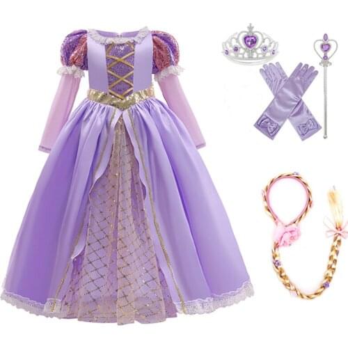 Cosplay Girls Anime Princess Dress Summer Halloween Girl Rapunzel Dress New Year Carnival Costume Birthday Party Dress For Girls