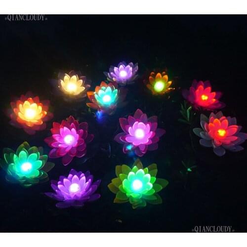 Remote Control Artificial Flower heads waterproof Lotus Lily leaf Color LED Color RGB Submersible Light pond wedding party D32
