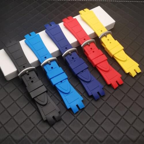 28mm Black Blue Yellow Red soft nature rubber silicone watchband For Roger Dubuis strap for EXCALIBUR series pin buckle