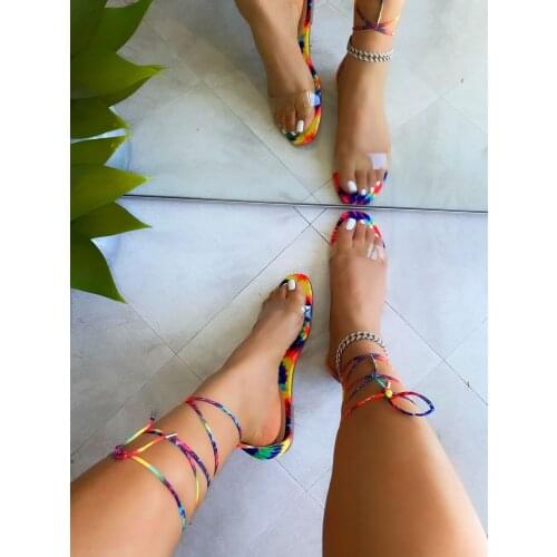 Sandals for Women 2021 Summer Large Size Flower Color Straps Ladies Sandals Leopard Sandals Female