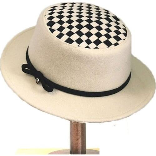 Winter Wool Fedora Hats For Women Fashion Felt Hat Retro Ladies Fedoras French Classic Black White Braided Flat Top Church Cap