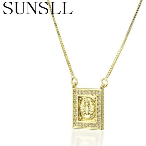 SUNSLL New gold necklace copper white cubic Zirconia Square necklace for women fashion party religion jewelry pendant chain gift