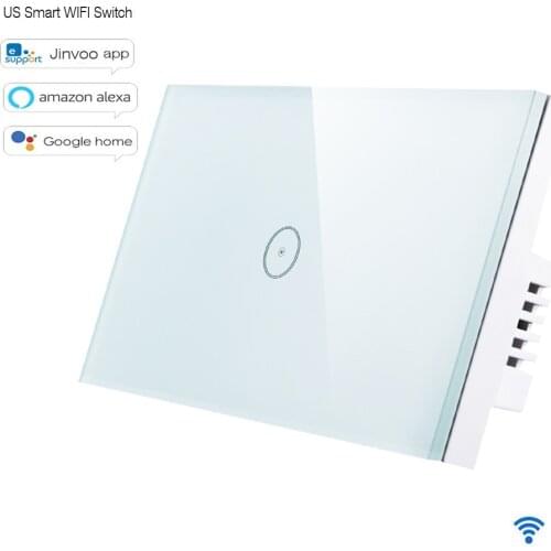 New Jinvoo app US Type Smart WIFI Switch 1 Gang 1 way Touch Panel,Wireless Remote Wifi Light Switch,Works With Alexa Google Home
