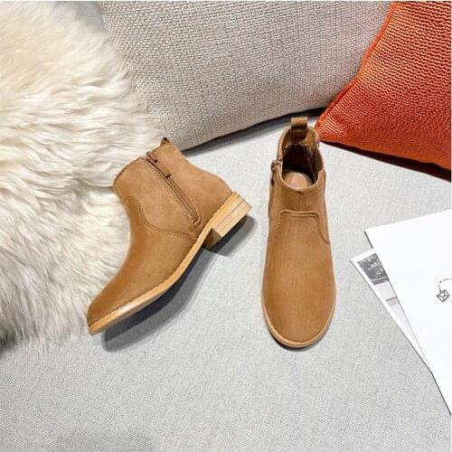 Suede PU leather zip up round toe kids boots Velvet lining kids martin boots chelsea boots for big girls with size 30-37