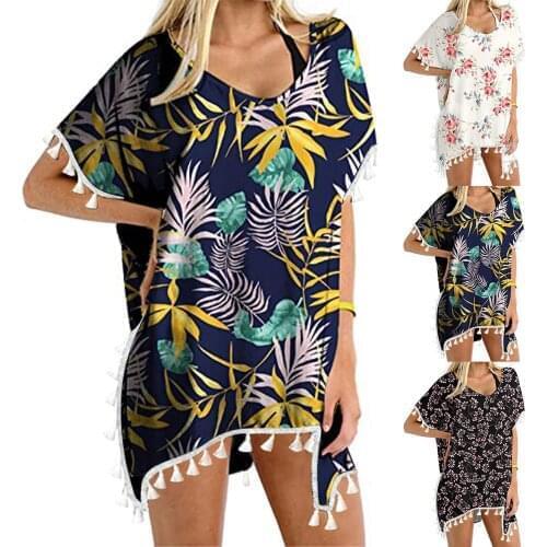 Womens Swimwear Beach printing Loose Bikini Cover Up Tops Blouse
