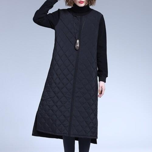 Aransue Autumn Winter Women Cotton Warm Dress Loose Medium Length Over Knee Robe High Neck Stitching Thickened One-Piece