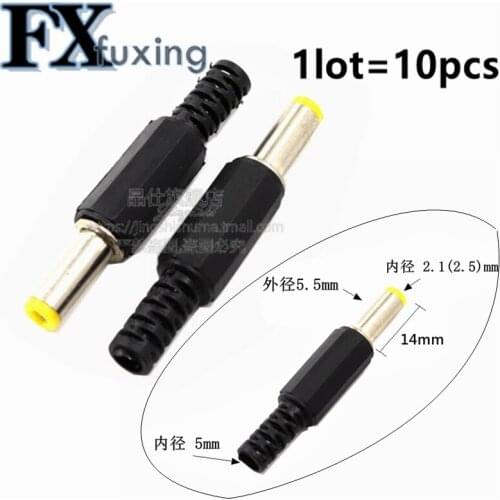 10Pcs 2.1 x 5.5 x 14/ 2.5 x 5.5 x 14 MM DC Power Male Plug Audio Adapter Outlet Socket Jack Yellow Head Plastic Handle Connector
