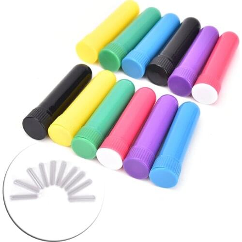 For Essential Oil Nose Nasal Container 10Pcs/set Colored Plastic Blank Nasal Aromatherapy Inhalers Tubes Sticks With Wicks