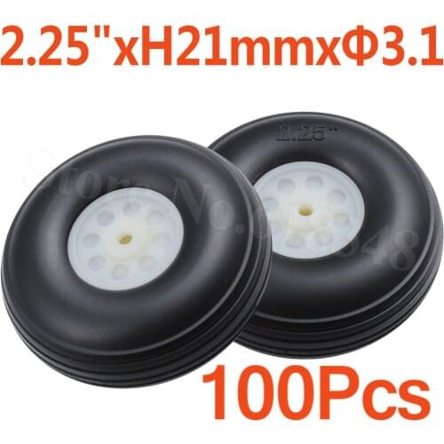 100pcs 2.25"/ 57mm PU Rubber Tail Wheels Nylon Hub Thickness:21mm Axle hole: 3.1mm RC Airplane Parts Replacement
