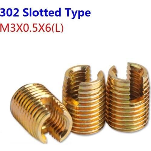 100PCS/LOT M3 Galvanized Self Tapping Insert Screw Bushing 302 Slotted Type Wire Thread Insert Nut Repair Screws M3*0.5*6(L)