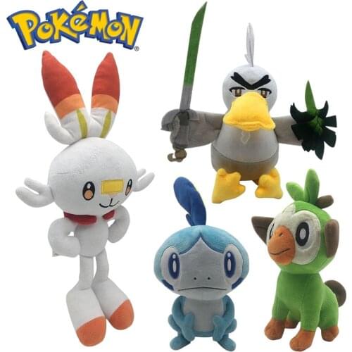 23-38CM Pokemon Kawaii Anime Cartoon Plush Doll Cute Pokémon Sobble Scorbunny Grookey Soft Stuffed Model Dolls Toys Kids Gifts