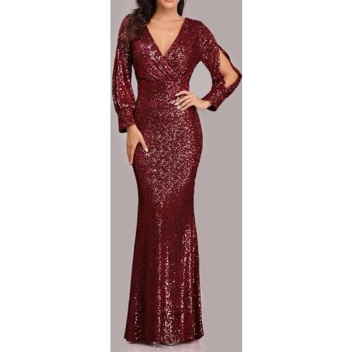 40# Maxi Dress Sequined Luxury Dresses Women Long Sleeve Sexy V-neck Party Dresses Females Slim Fit party Dress Белое Платье