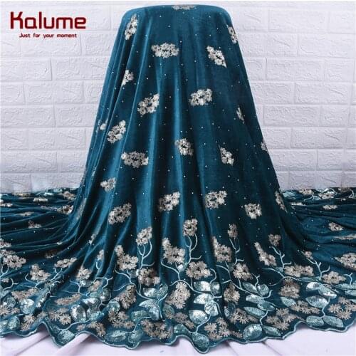 Kalume Sequins African Velvet Lace Fabric Green French Net Lace Fabric Sequins Velvet Fabric High Quality Lace For Party 2012