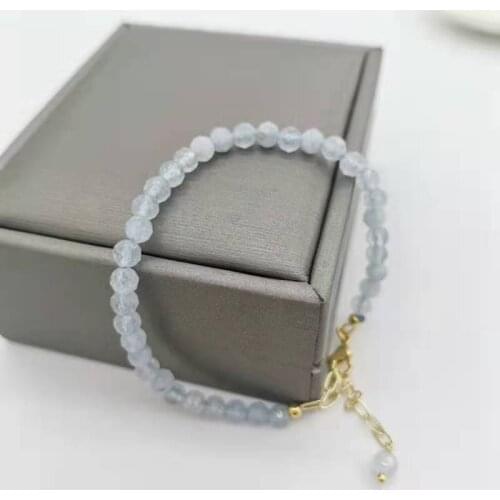 Faceted Aquamarine Bracelet Genuine Gemstone Adjustable 14K Gold Filled Natural Stones Pulsera Mujer Women Jewelry BOHO Bracelet