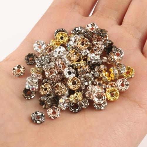 50pcs/lot Metal Wave Lace Rondelle Brass Rhinestone Spacer Beads For DIY Jewelry Making Bracelet Accessories Supplies 4 6 8 10mm
