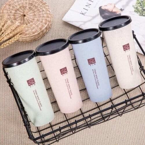 Cup Water Cup with Straws Double Lid Portable Hand Cup Wheat Straw Cola Coffee Plastic Travel Cup Drinking Cup Home Office Gifts