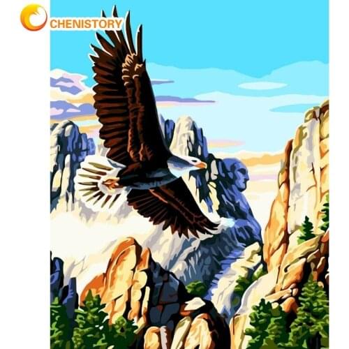 CHENISTORY 60x75cm Frame DIY Painting By Numbers Kits Eagle Animals Canvas By Numbers Handmade Acrylic Paint Canvas Painting Art