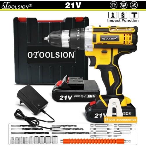 21V 1.5Ah Impact Drill Rechargeable Screwdriver Electric Tools Battery Impact Screwdriver Drill Impact+Power Tool Accessories