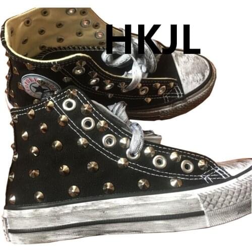 2019 HKJL spring new classic handmade high-top rivet canvas shoes boys and girls general fashion flat shoes