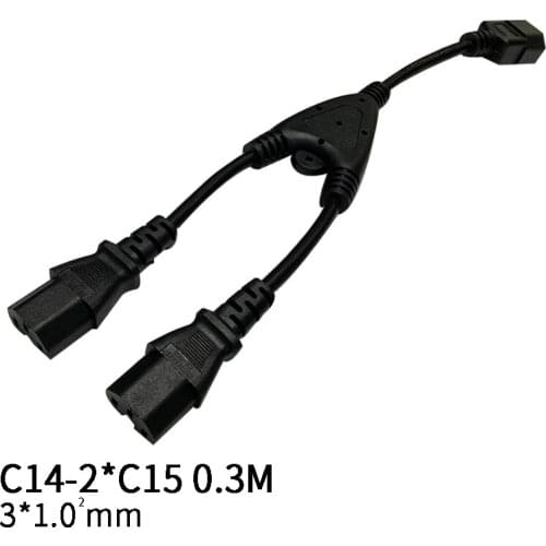 0.3M 3*1.0mm C14-2*C15 One in Two IEC320 C14 Male to 2*C15 Female Y Type Power Extension Cable Cord Wires For PDU Chassis