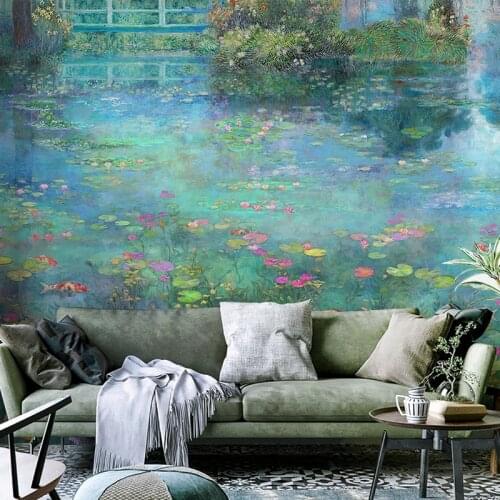 Beibehang custom Nordic oil painting pastoral wallpaper water lily landscape mural living room TV background wallpaper for walls