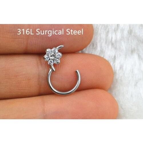 10pcs/Lot 316L Surgical Steel Seamless Hinged Segment Ring 16G Flower Gems Clicker Ear Cartilage Nose Hoop Septum Gems NEW