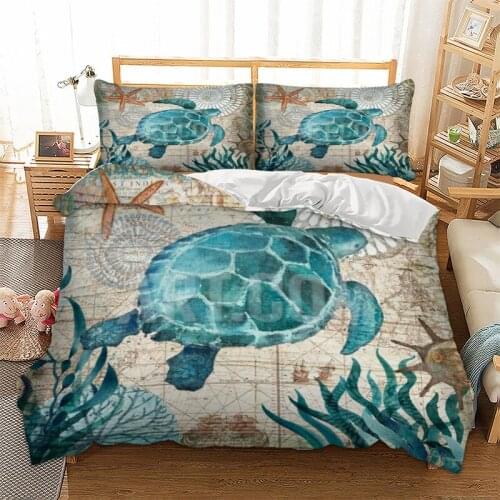 Turtles Bedding Set Marine Animal Duvet Cover Bed linen 3-Piece Blue and White Bedclothes 3pcs dropshipping