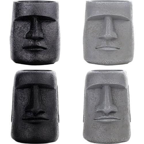 Creative Resin Easter Island Sculpture Head Design Desktop Flowerpot Succulent Pot Face Vase for Home Garden Indoor Decor