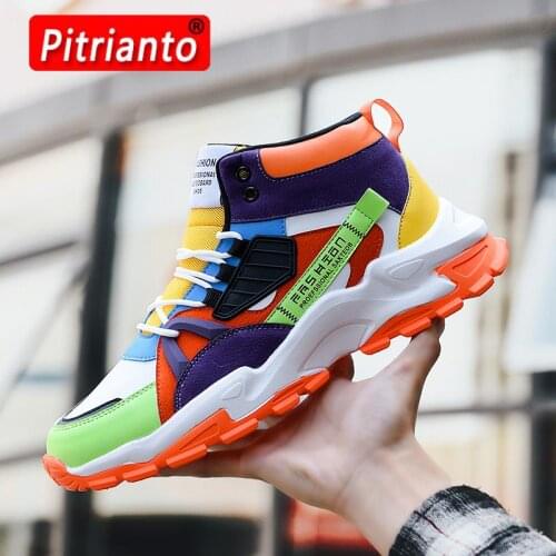 Autumn New Stylish Colorful Men Shoes Sneakers Hip Hop Platform Sneakers Man Breathable Mesh High Top Shoes Men Fashion Trainer