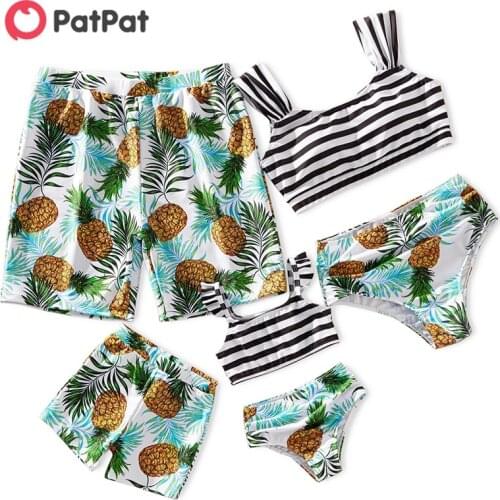 PatPat 2021 New Summer Family Look Stripe Tank Top and Pineapple Print Shorts Matching Swimsuits