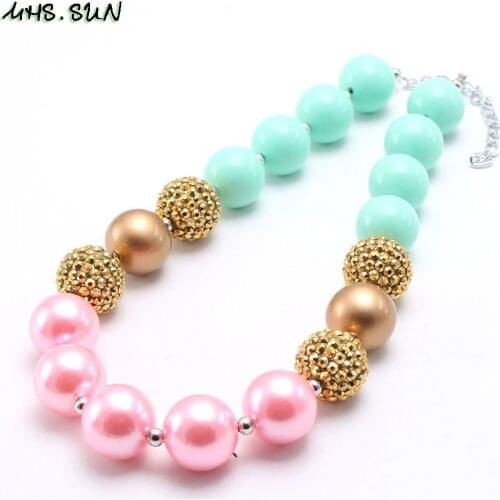 MHS.SUN New Arrival Chunky Pearl Baby Girls Bubblegum Necklace Fashion Kids DIY Beaded Necklace Girls Chocker Chain Necklace 1PC