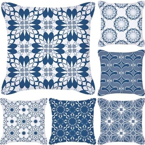 Nordic style geometric simple blue printing pillowcase pillowcase cushion cover back cushion cover home decoration