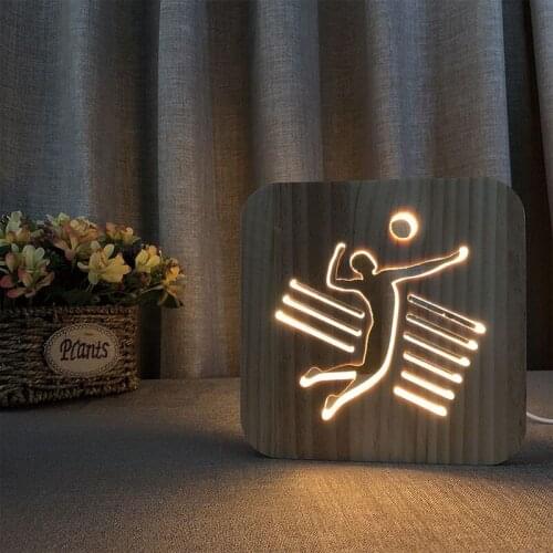Playing Volleyball Night Light Nordic Wooden LED Table Lamp Warm White USB Power Supply Bedroom Bedside Night Lamp