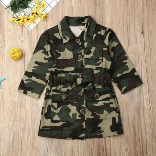 Newest Arrival Camo Jacket For 1-6Y Toddlers Girls Long Sleeve Lapel Trench Casual Camouflage Print Jacket Coat Outwear