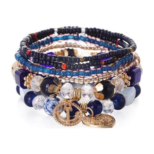 ORNAPEADIA 2021 New Bohemian Ethnic Wind Bracelet for Women Tree of Life Pendant Color Bead Multilayer Bracelet Wholesale