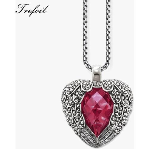 Link Chain Necklace Red Wings Heart, Fashion 925 Sterling Silver Jewelry European Vintage Gift For Men Women Boy Girls Colares