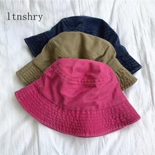 2021 Spring and Summer Washing Folding Bucket Hat Beach Hat Street Headwear Fisherman Outdoor Hat Unisex Pure Color Cotton