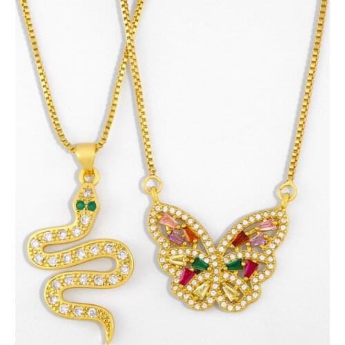 Rainbow Butterfly Necklace For Women Crystal Clavicle Chain Snake Pendant Necklace CZ Zirconia Statement Animal Jewelry nker47