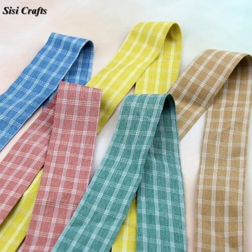Sisi Crafts Thin Tape 10 25 40mm Herringbone Check Ribbon Cotton Fabric Bias DIY Garment Hair Bow Tie Collar Handmade Accessory