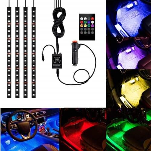 Neon Accent Light Kits LED Car Foot Light Ambient Lamp Remote Multiple Modes Sound sensor Automotive Interior Decorative Light