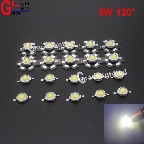 5W High Power LED Chip White 6500K Lamp Light Beads Diode With 120Degree Lens