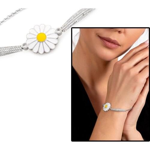 Tesbihane Zircon Daisy Design 925 Sterling Silver Women Bracelet
