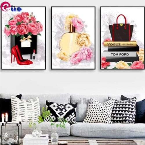 Triptych 5d diy Diamond Painting Perfume Lipstick High Heels Wall Art Paris Nordic Diamond Mosaic Embroidery 3pcs